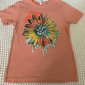 One24 Rags Coral Daisy Graphic Tee - Life Is Beautiful Women Size M Bella Canvas